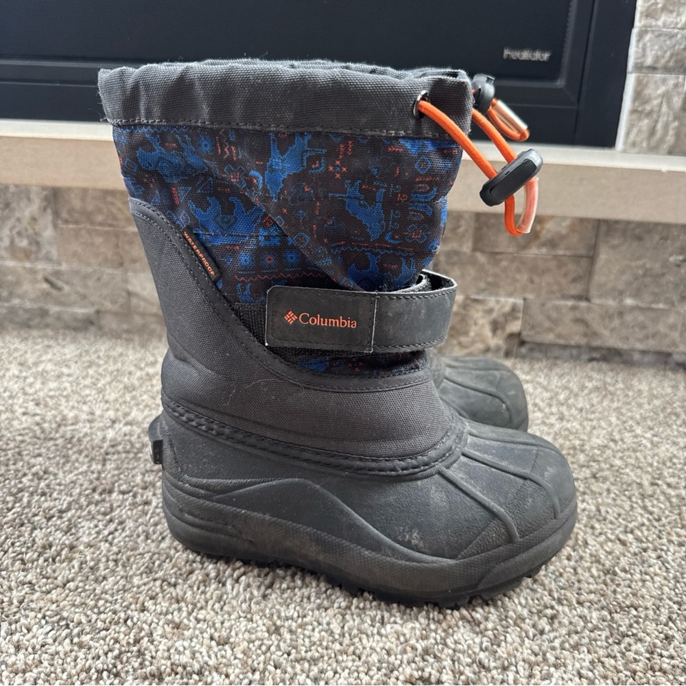 Columbia Little Kids' Size 11 Black and Blue Orange Snow Winter Boots EUC